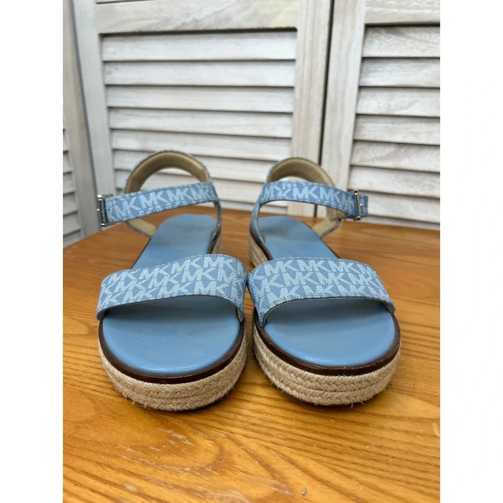 Michael Kors Espadrille Sandals 9.5/10 Blue Strappy Logo Platform